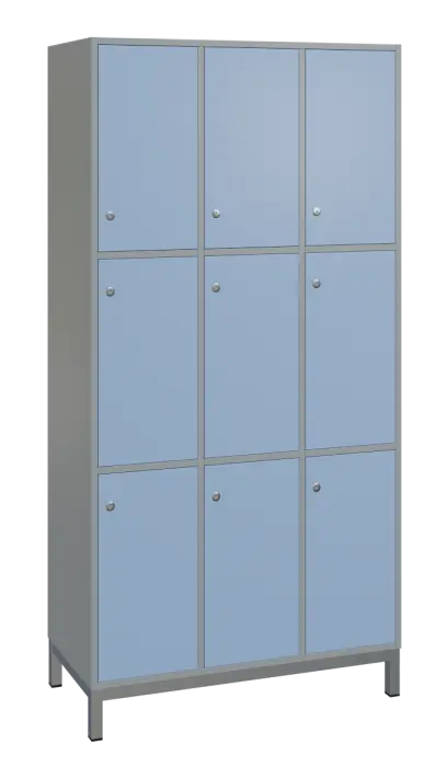 SBS-3333 šatní skříň 9-boxová, 1800x900x400 mm, kovové nohy, korpus šedý, dvířka blankyt